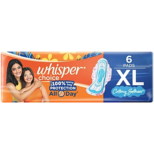Whisper Choice Sanitary Pads cottony softness XL 6s