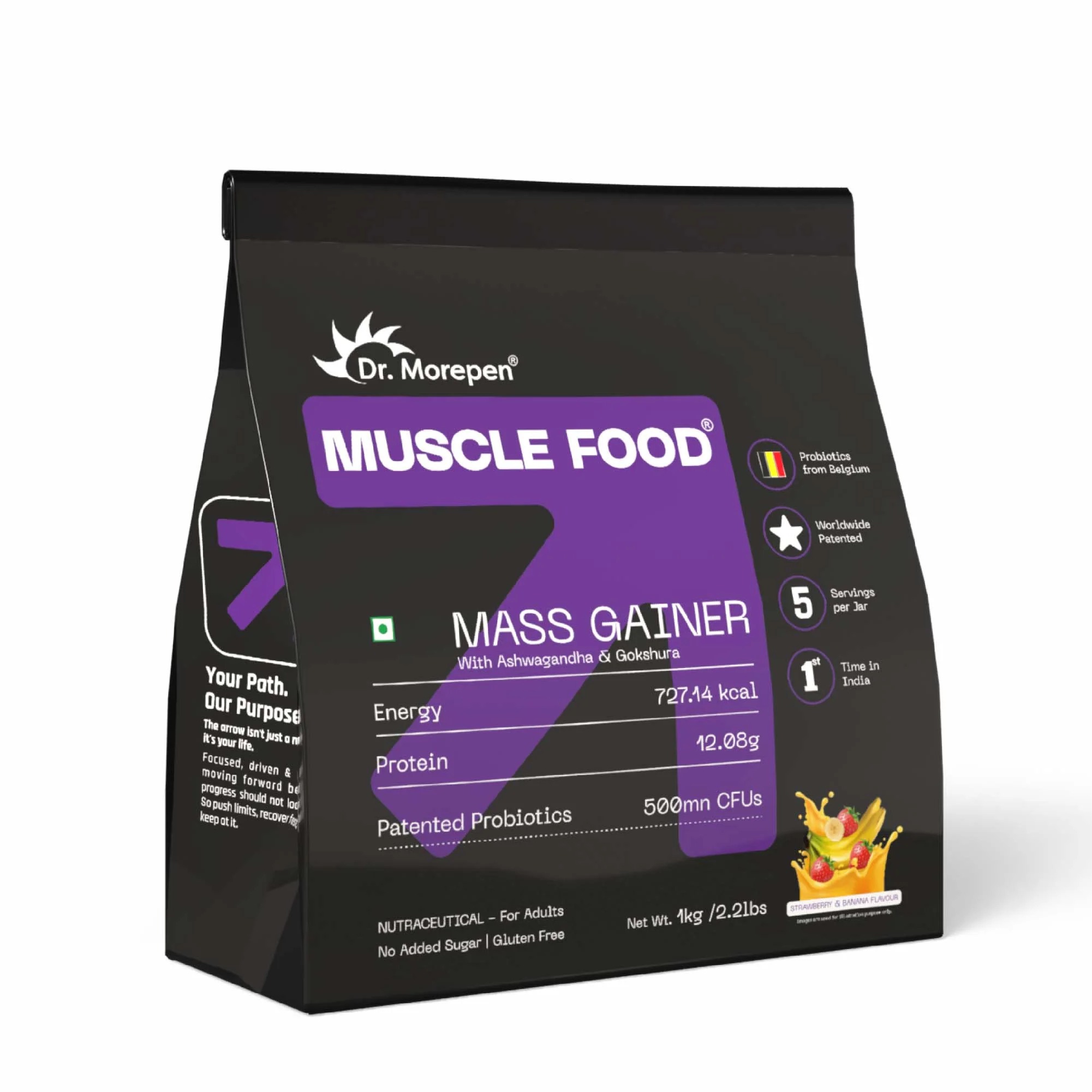 Dr Morepen Muscle Food Mass Gainer (Strawberry & Banana) 1Kg