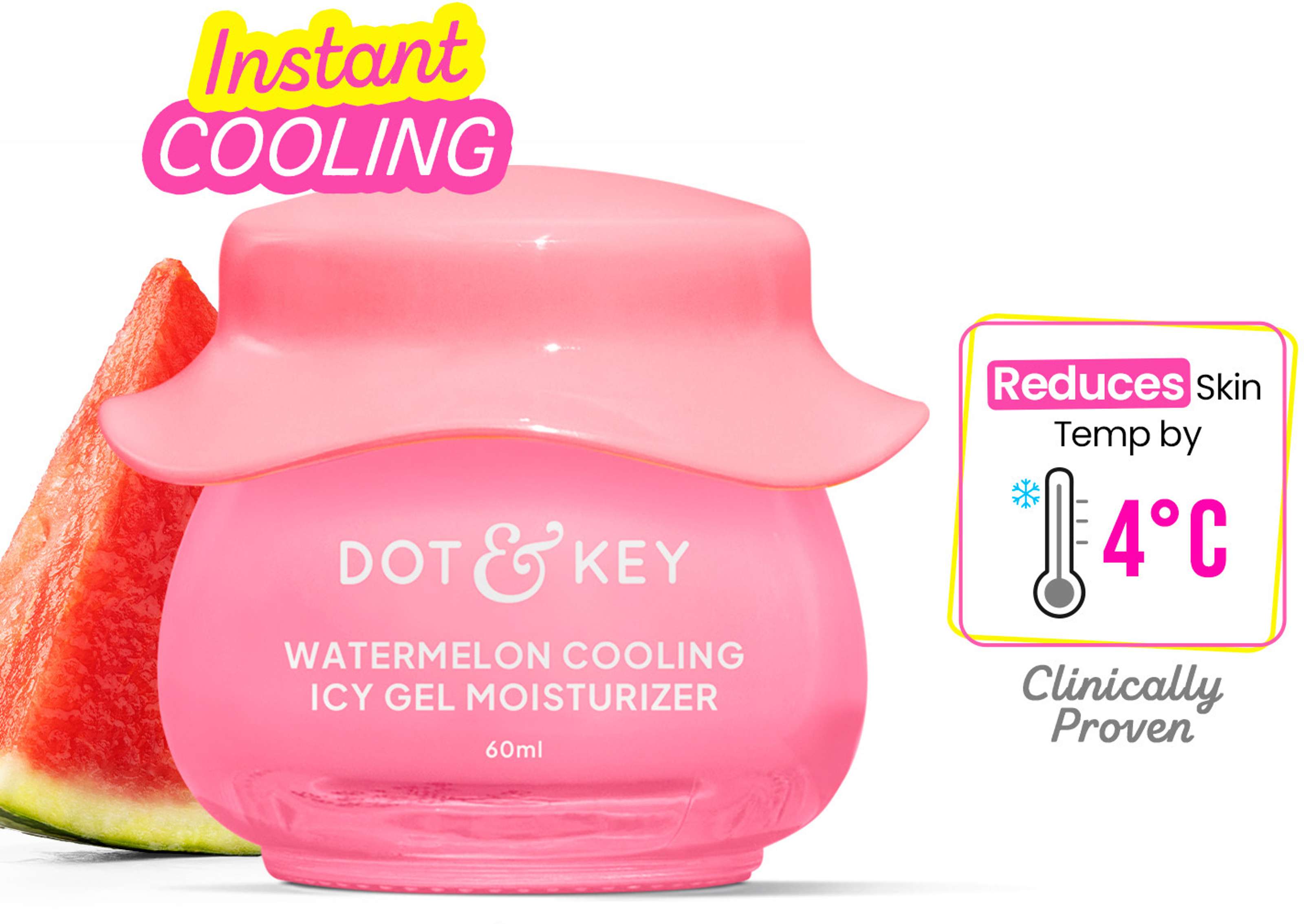 Dot & Key Watermelon Cooling Icy Gel Moisturizer | Instantly Cools Skin, Hyaluronic & Niacinamide | Controls Excess Oil, Boosts Radianc | Refreshes & Soothes Skin, Non-sticky & Non-greasy | 60g