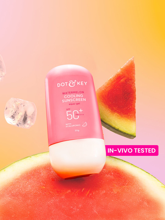 Dot & Key Watermelon Cooling Sunscreen, In-Vivo Tested SPF 50+ PA++++, With New-Age UV Filters, Instantly Cools skin, Controls Excess Oil, Broad Spectrum Protection, No White Cast, No White Cast | 80g