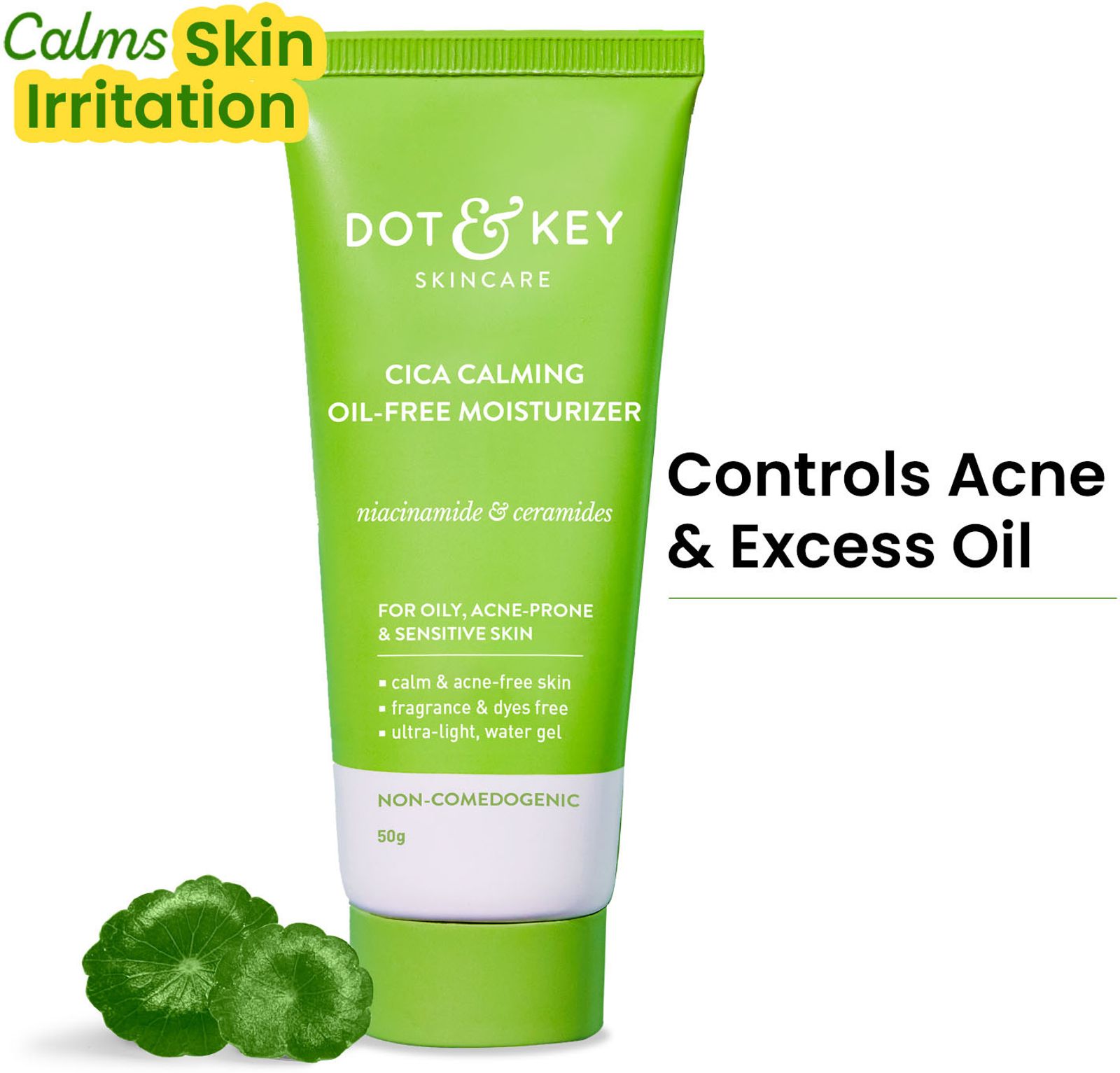 Dot & Key Niacinamide + CICA (Centella) Oil Free Moisturizer | Lightweight Face Cream for Oily, Sensitive & Acne Prone Skin | Fades Dark Spots, Blemishes & Soothes Redness | 50g Tube