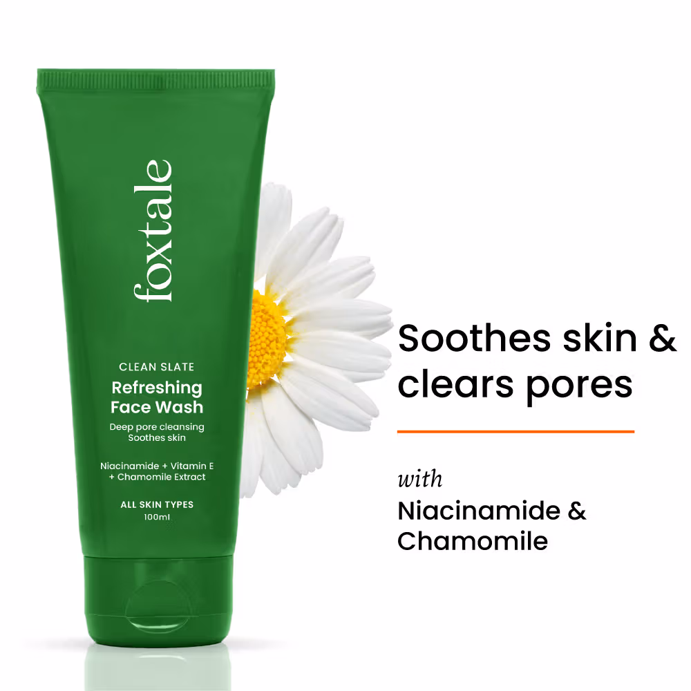 Foxtale Refreshing Face Wash with Niacinamide & Vitamin E, Deeply Cleans Pores and Soothes Skin