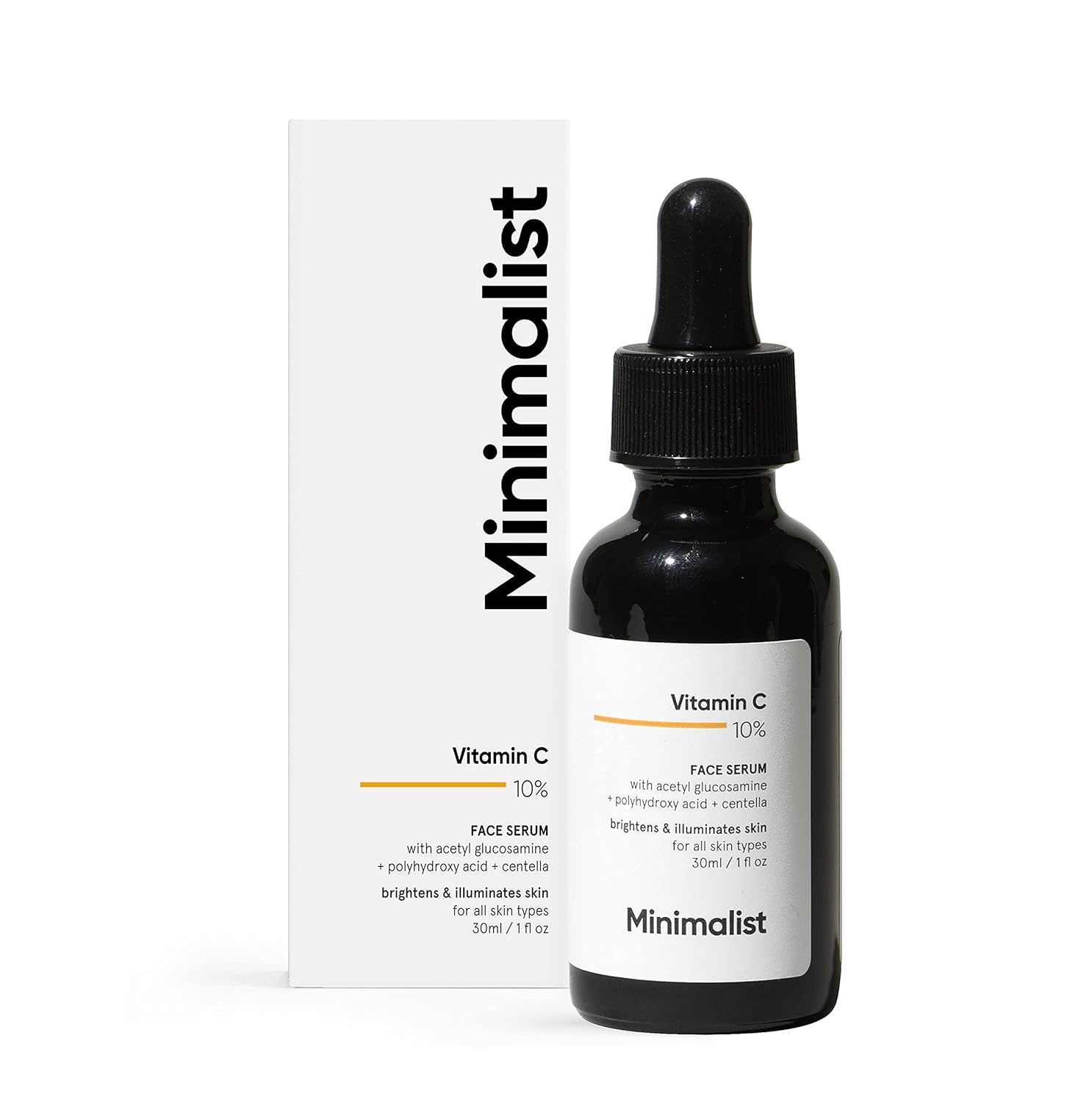 Minimalist 10% Advanced Vitamin C Serum for Glowing Skin | Brightening & Dark Spot Treatment | Treats Uneven Skin Tone, Dullness & UV Damage | Daily Face Serum (Stable Vitamin C) | 30ml