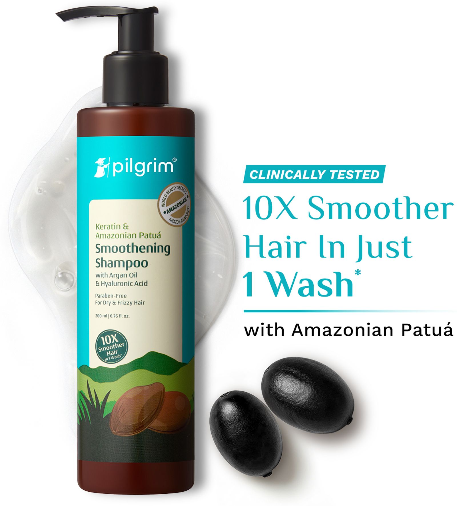 Pilgrim Patua 10X Keratin Hair Smoothening Shampoo for Men & Women|Frizzy & Dry Hair (200 ml)