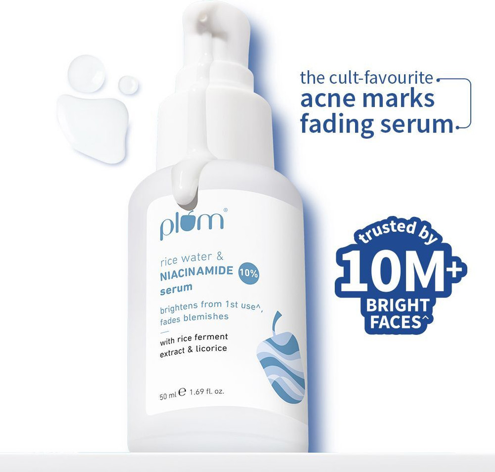 Plum Rice Water & 10% Niacinamide Face Serum |Brightens & Fades Blemishes | (50 ml)