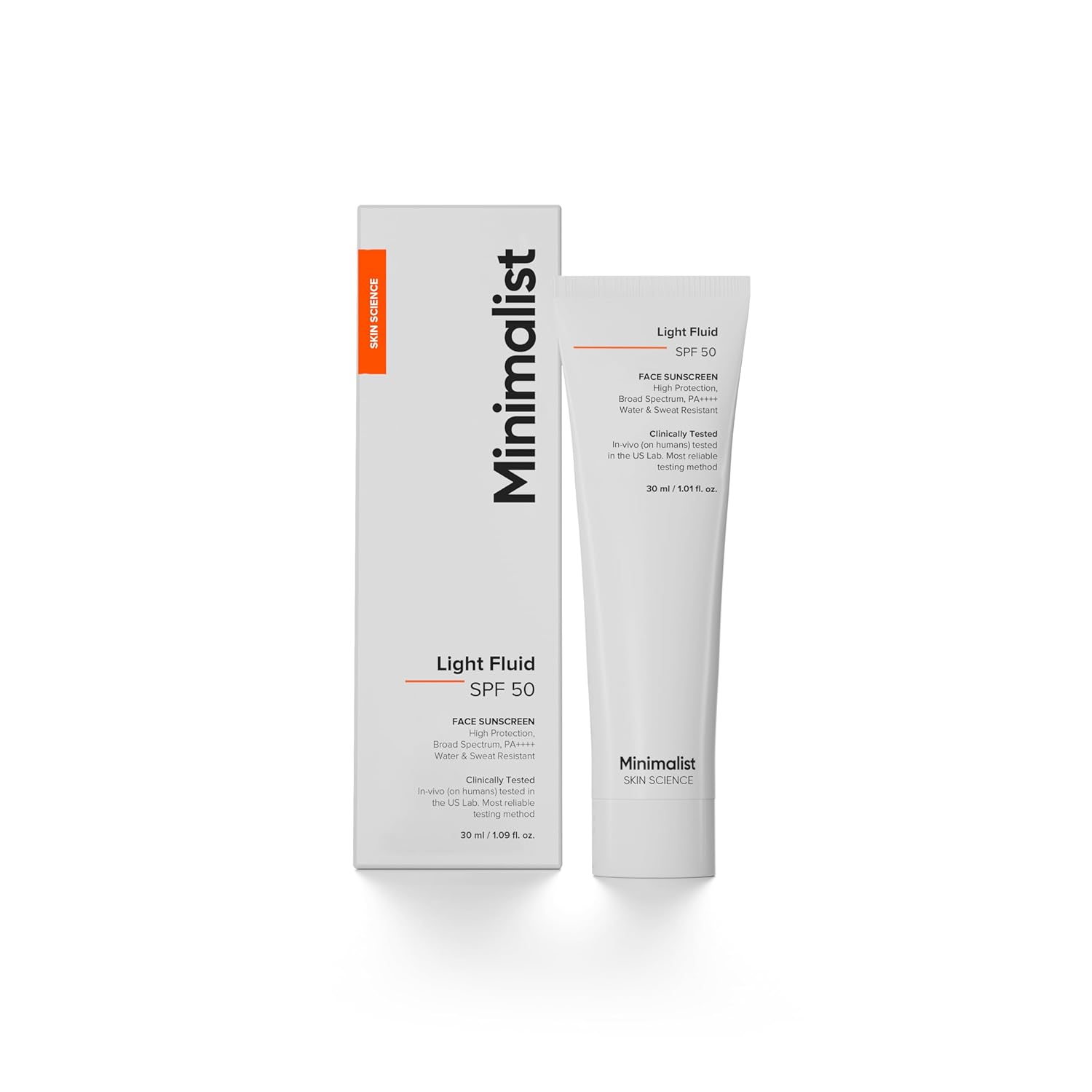 Minimalist Light Fluid Sunscreen SPF 50 for Oily Skin (PA++++) | Clinically Tested in US| No White Cast | Broad Spectrum | Lightweight, Water & Sweat Resistant | For Women & Men | 30ml