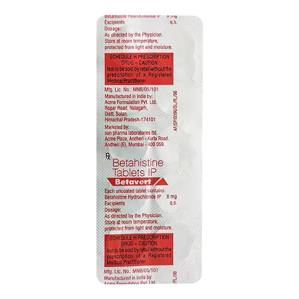 Betavert 8mg Tablet 15s