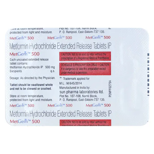 Metgem 500mg Tablet 10s