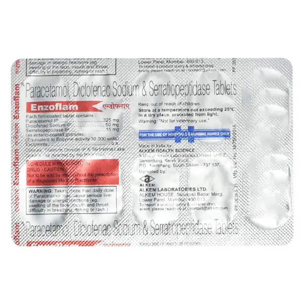 Enzoflam Tablet (Diclofenac 50mg + Paracetamol 325mg + Serratiopeptidase 10mg)
