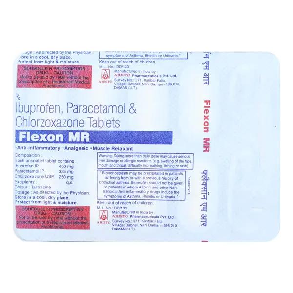 Flexon MR Tablet Ibuprofen 400mg, Paracetamol 325mg, Chlorzoxazone 250mg