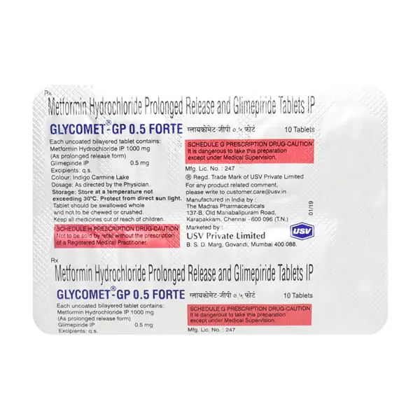 Glycomet GP Forte 0.5mg Tablet 10s