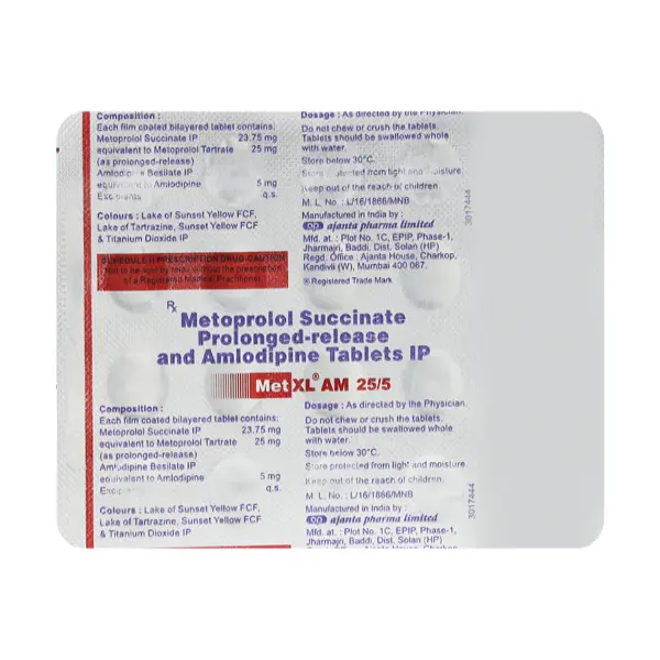 Met XL AM 25/5mg Tablet 20s