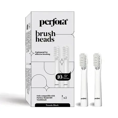 Perfora Replacement Brush Heads Tuxedo Black For Perfora Electric Toothbrush 2 Count