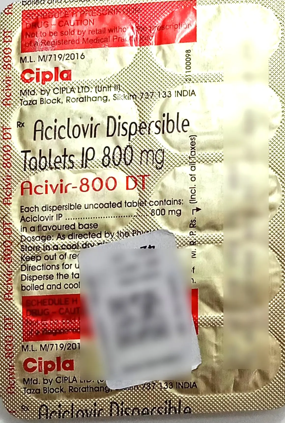 Acivir 800 DT Tablet 10s