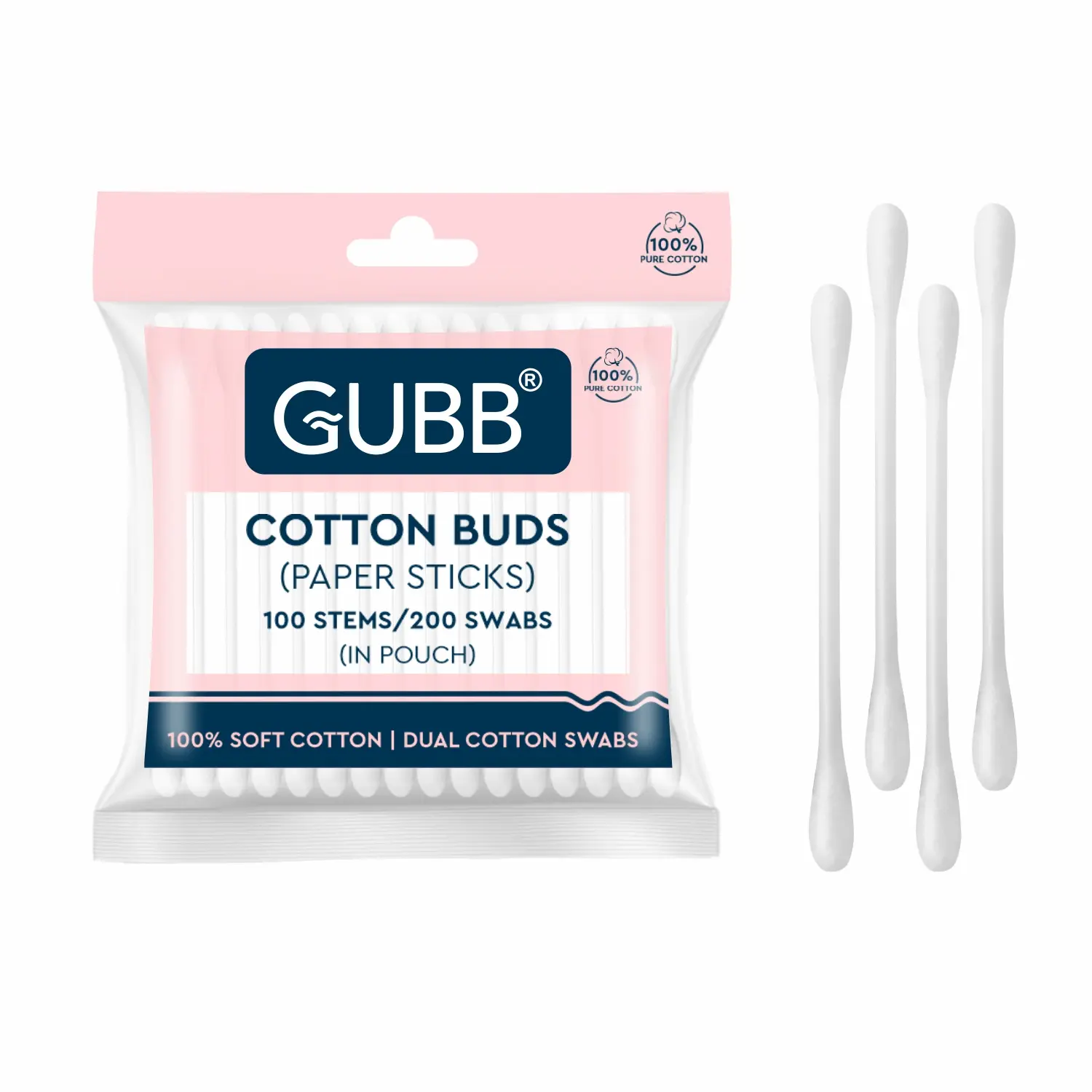 Gubb Cotton Buds Paper Stick IN Pouch 100s