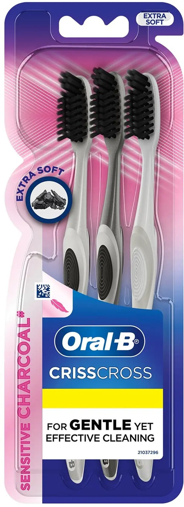Oral B Crisscross Sensitive Ultrathin Charcoal Bristles Extra Soft Toothbrush 3s