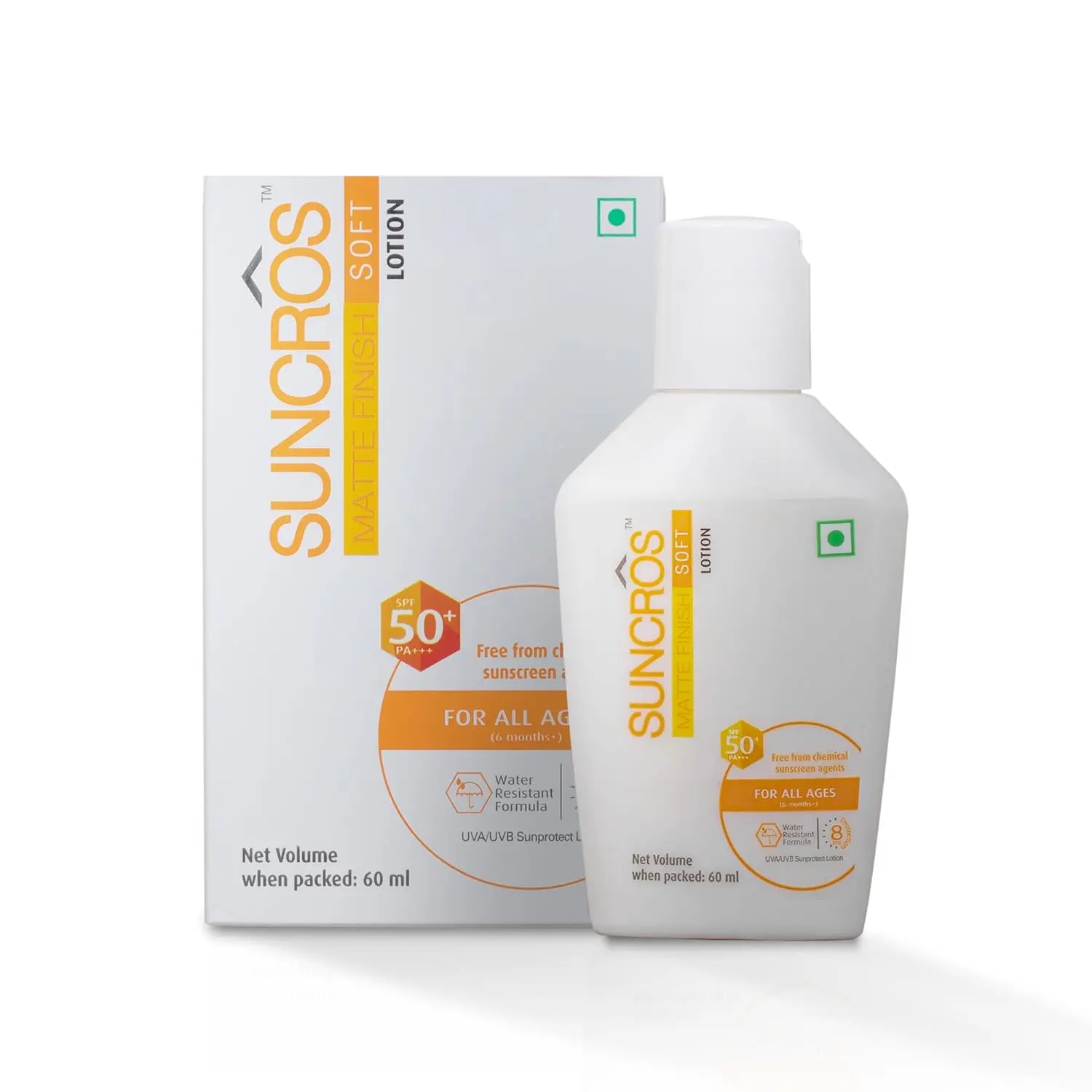 Suncros Matte Finish Soft SPF 50+ Sunscreen PA+++ | Water-Resistant Lotion 60ML LIQUID