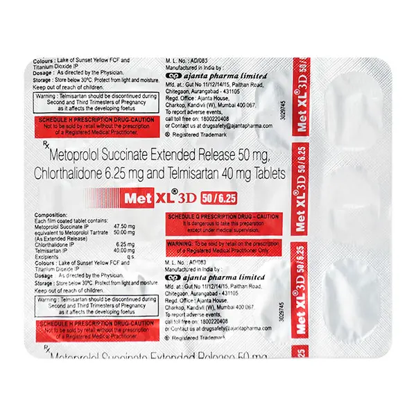 Met XL 3d 50/6.25/ 40mg Tablet 15s