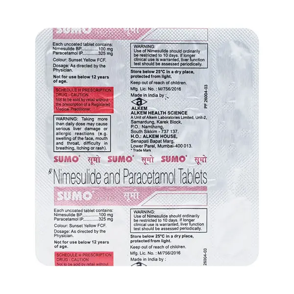 Sumo Tablet (Nimesulide 100mg / Paracetamol 325mg)