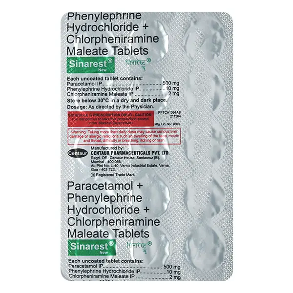 Sinarest New Tablet (Chlorpheniramine Maleate 2mg, Paracetamol 500mg, Phenylephrine 10mg)