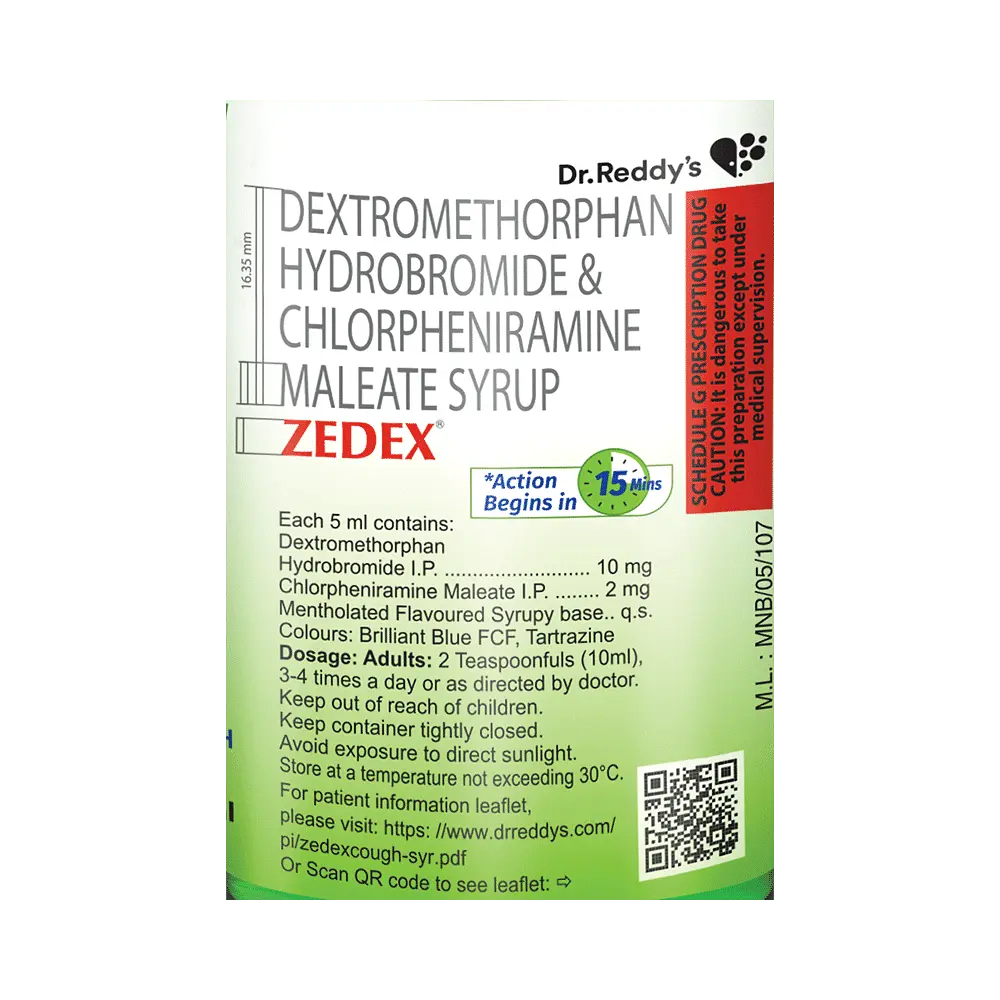 Zedex Syrup (Chlorpheniramine Maleate 2mg + Dextromethorphan Hydrobromide 10mg)