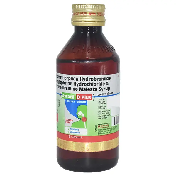 Ascoril D Plus Sugar Free Syrup (Phenylephrine 5mg + Chlorpheniramine Maleate 2mg + Dextromethorphan Hydrobromide 10mg)