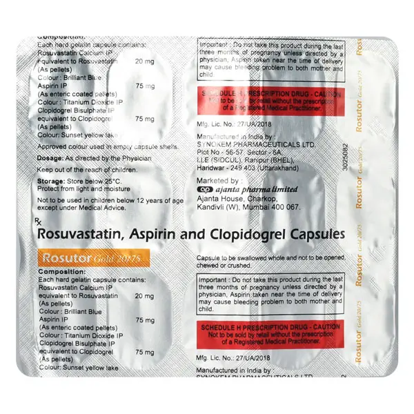 Rosutor Gold 20/75mg Capsule 15s
