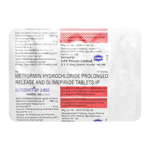 Glycomet GP 3/850mg Tablet 10s