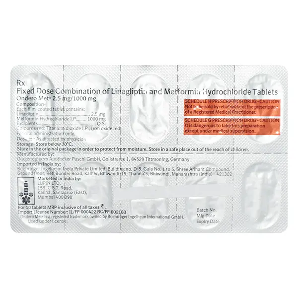Ondero Met 2.5/1000mg Tablet